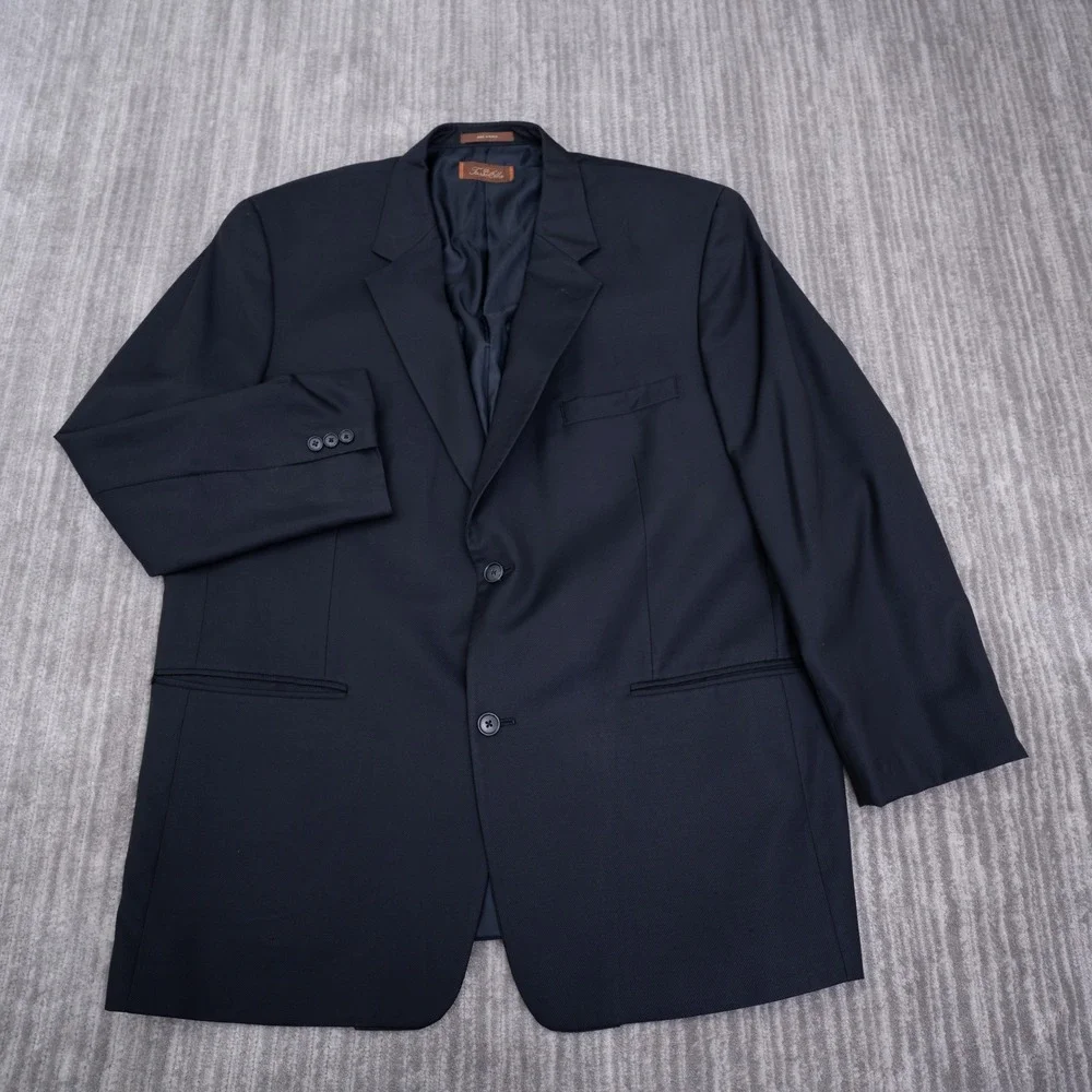 Tasso Elba Mens Navy Blue Two Button Blazer Sport Coat Size 46R 10TE2271